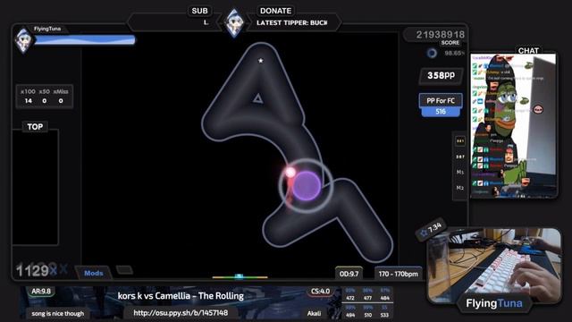 [Live] FlyingTuna | kors k vs. Camellia - The Rolling [song is nice though] 97.17% {#1 💖 8❌} - osu! смотреть онлайн