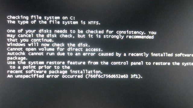 Checking file system on C: "The type of the file system is NTFS" смотреть онлайн
