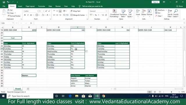 MS Excel -Fill Series-Flash Fill I Vedanta Educational Academy смотреть онлайн