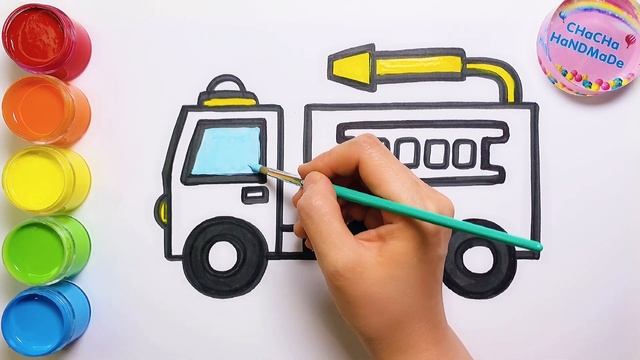 如何畫 消防車 救火車 並給它填上顏色 初學者繪畫教學 學畫畫 смотреть онлайн
