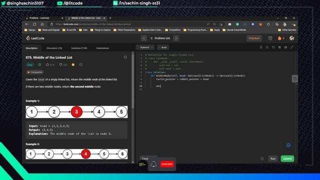 Leetcode 876. Middle of the Linked List - Python Solution смотреть онлайн