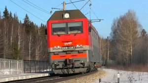 Тройная "Синара" 3ЭС6-1243 с грузовым поездом следует через о.п. Гусевка