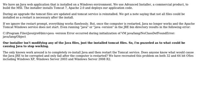 Java JRE corrupted after updating web application stack using a custom built MSI смотреть онлайн