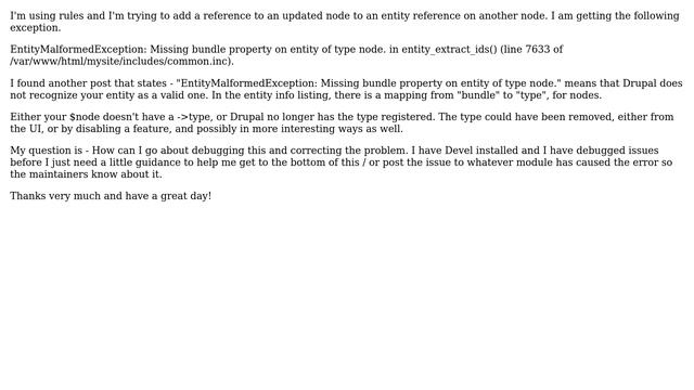 Drupal: Adding Node to Entity Reference List (Via Rules) Throws EntityMalformedException смотреть онлайн