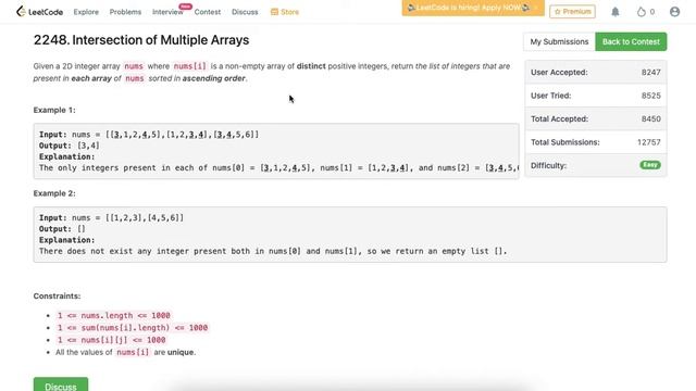 LeetCode 22448 intersection of multiple arrays смотреть онлайн