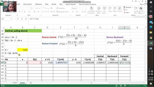 (85) 9.1.4 Diferensiasi numerik melalui Central sin x = 3x - 2 menggunakan Ms Excel смотреть онлайн