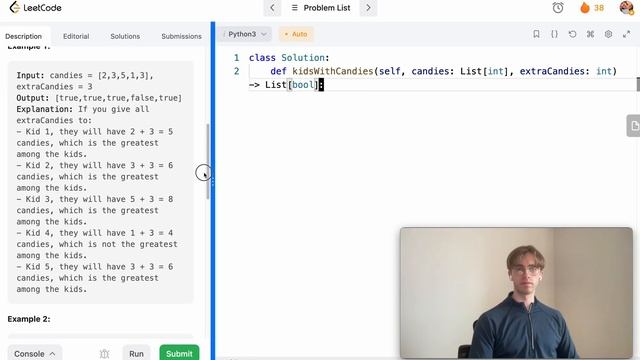 LeetCode 1431 - Kids With the Greatest Number of Candies - Python Solution смотреть онлайн