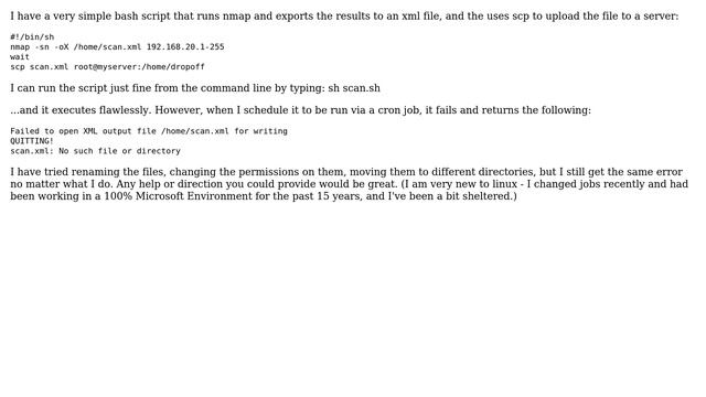 Problems running nmap export to file in linux as a cron job / bash script смотреть онлайн