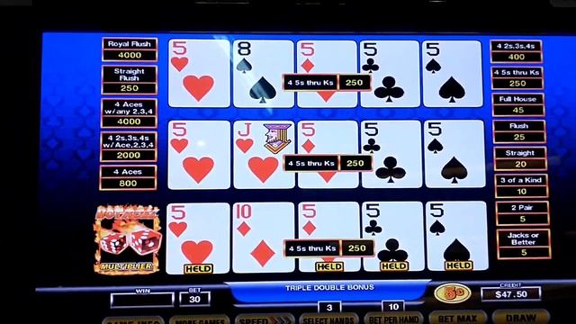 Hot Roll Poker DEALT 4 3's! Triple Double Bonus. Let's see the MULTIPLIER and KICKERS!! смотреть онлайн