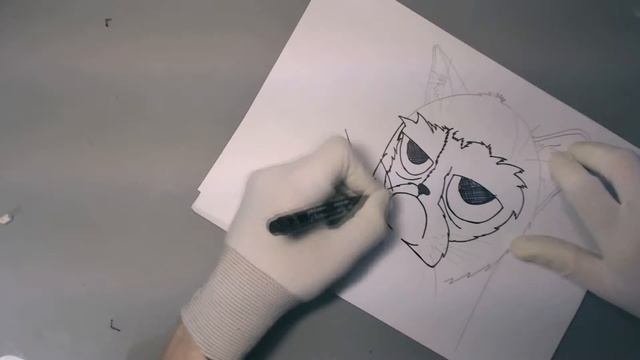 Скетч - Сердитый кот черным маркером и карандашом смотреть онлайн