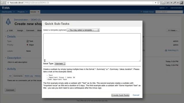 Quick Subtasks Plugin for JIRA смотреть онлайн