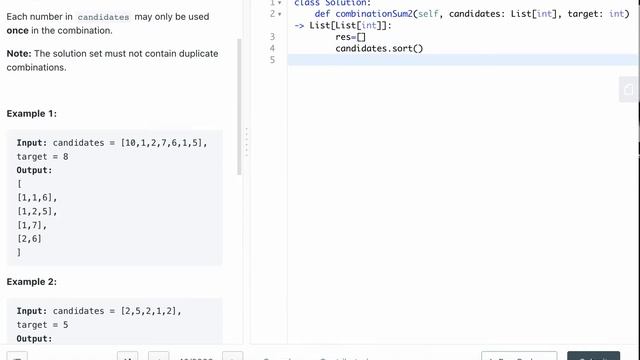 LEETCODE 40 COMBINATION SUM II PYTHON | backtracking смотреть онлайн