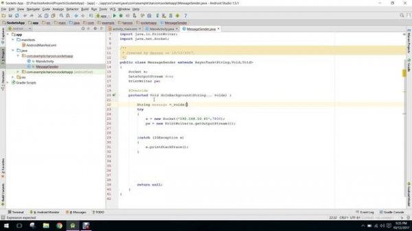 Send & Receive data from Android to PC (TCP Sockets) in Android Studio PART 1