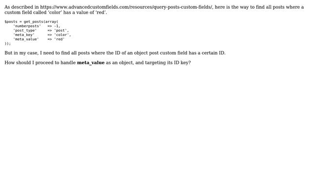Wordpress: Query posts by custom fields (object post) смотреть онлайн