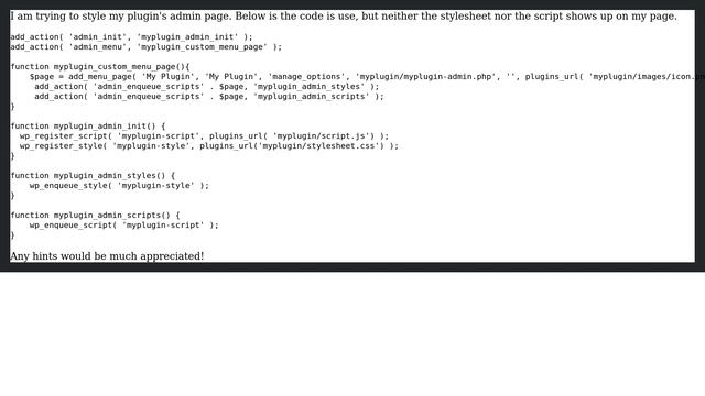 Wordpress: Plugin admin page stylesheet doesn't work смотреть онлайн