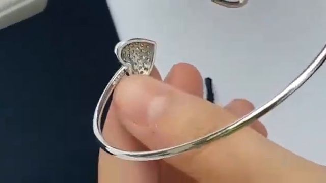 Blue Sapphire & Cubic Zirconia Silver HEART BANGLE смотреть онлайн