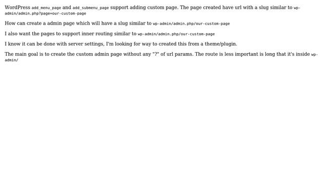 Wordpress: Add custom WordPress admin page with pretty url via code смотреть онлайн