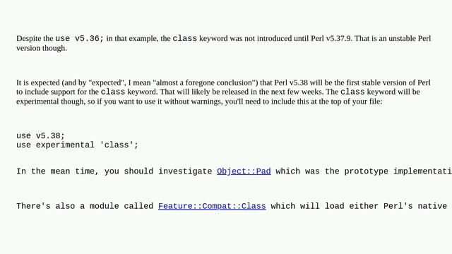 Perl 5.36.0 synopsis example doesn't work for feature 'class' смотреть онлайн