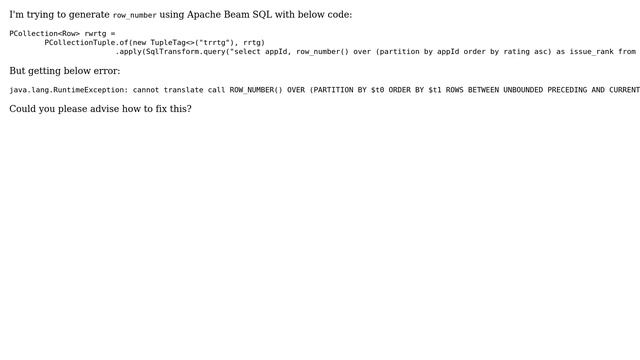 row_number in Apache Beam SQL смотреть онлайн