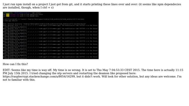 Raspberry Pi: Npm install starts printing warnings about common.gypi смотреть онлайн