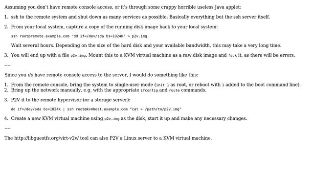 How to migrate a physical system to a KVM virtual server with only network access? смотреть онлайн