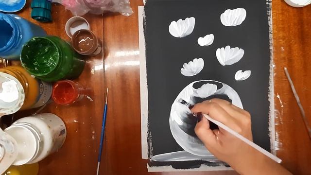 Рисуем цветы на черном фоне. Рисуем интерьерную картину. смотреть онлайн