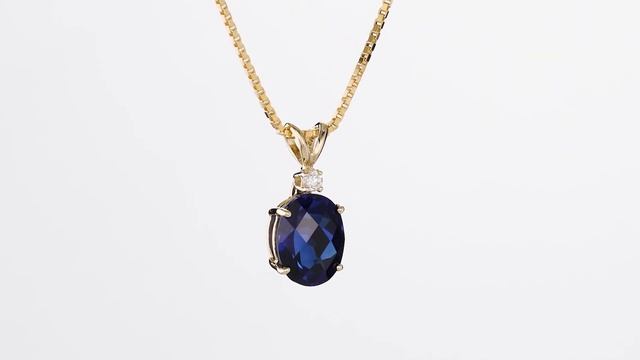 Peora 14 Karat Yellow Gold Oval Shape 3.50 Carats Created Blue Sapphire Diamond Pendant P9580 смотреть онлайн