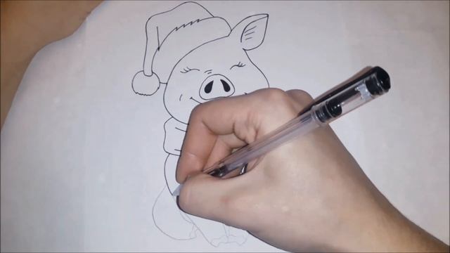 Как нарисовать милую НОВОГОДНЮЮ СВИНКУ? Лёгкие рисунки для детей смотреть онлайн