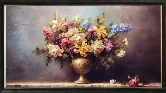 TV ART SCREENSAVER - Rustic Floral Framed 4k Vintage Art - 5 Hours