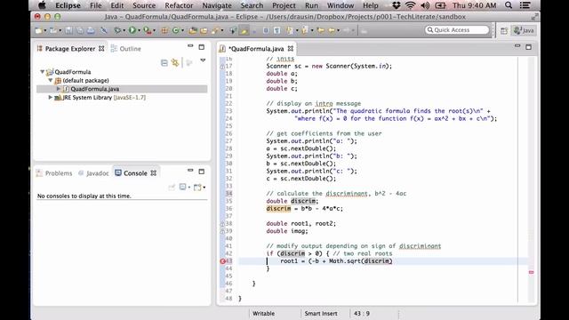 Java walk through: Quadratic Formula смотреть онлайн