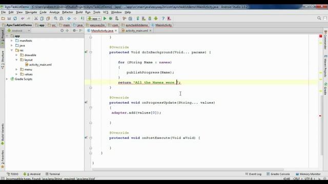 Android Studio Tutorial - 66 - AsyncTask with ListView example. смотреть онлайн