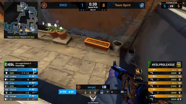 CS GO ENCE vs Team Spirit Inferno Map 1 ESL Pro League Season 11 Group A смотреть онлайн