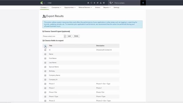 Infusionsoft - Export List Of Contacts