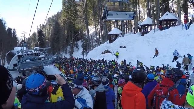 Роза хутор. Южный Склон. Очередь на подъёмник. смотреть онлайн