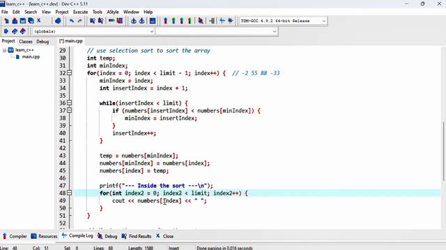 C++ 58: Selection sort to sort numbers from smallest to largest using while and for loops смотреть онлайн