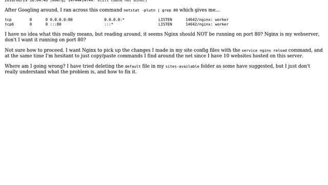 Nginx config can't reload. Have "bind() to 0.0.0.0:80 failed (98: Address already in use)" errors смотреть онлайн