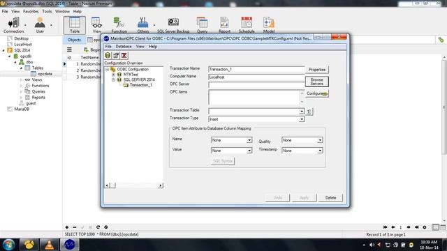 Connect Matrikon OPC Client ODBC to SQL server with random simulation data. смотреть онлайн