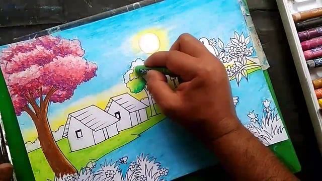 How to draw spring season scenery step by step/ Easy spring season scenery drawing смотреть онлайн