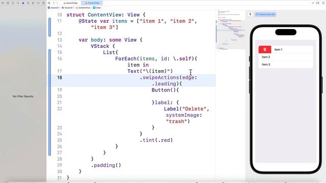 Изучаем SwiftUI | Урок 21 - Создание SwipeActions