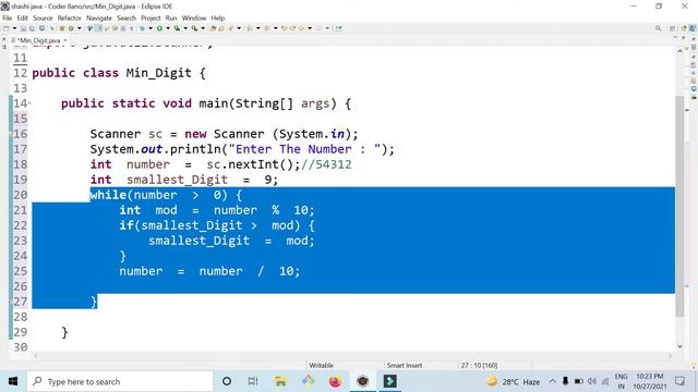 Program to find the smallest digit of a number in Java смотреть онлайн