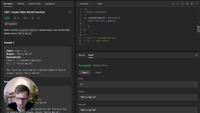 LeetCode JavaScript 30-Day Challenge: Day 1 - Create a Hello World Function - 2667 смотреть онлайн