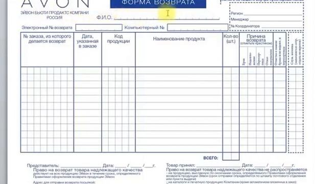 Оформление электронного возврата на сайте Avon смотреть онлайн