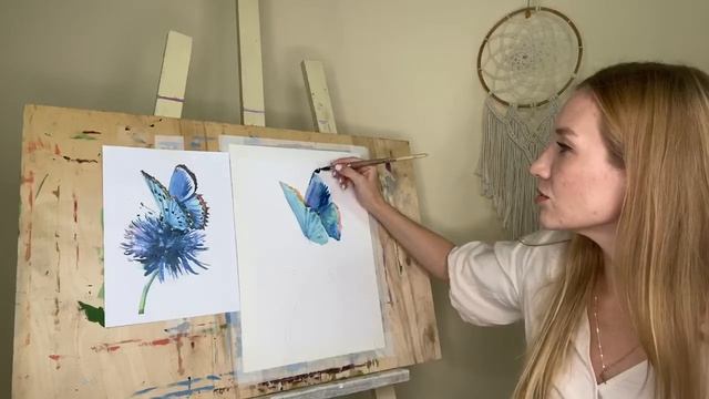 Мастер-класс по рисованию акварелью с Анастасией Корниловой «Василькового цвета бабочка» смотреть онлайн