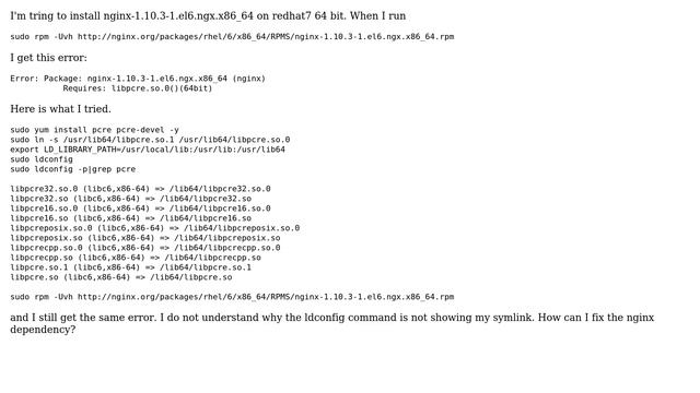 Unix & Linux: Installing nginx on redhat - error missing libpcre.so.0 смотреть онлайн