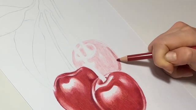 Рисуем вишенки. Цветными карандашами. Пошагово. Для начинающих. смотреть онлайн