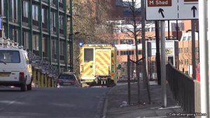 New British Transport Police + Fire Trucks, Police Cars & Ambulances responding with siren & lights