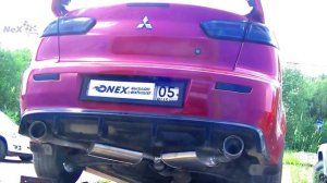 NEX® Mitsubishi Lancer X 2007+.ЭКСКЛЮЗИВ. Глушитель раздвоенный/насадки Ø101 мм. Установка на рампа