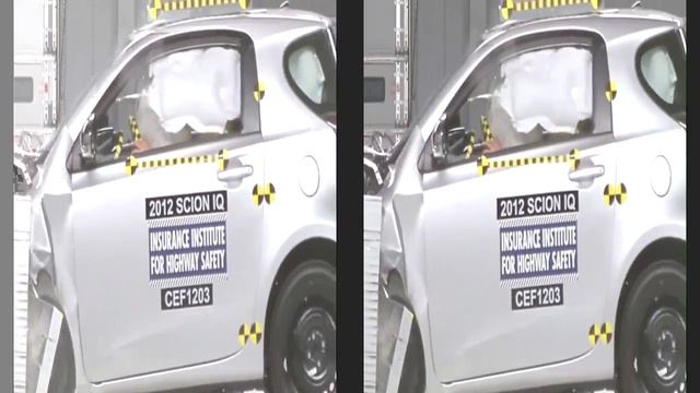 [3D VIDEO] CRASH TEST IIHS: 2012 Scion iQ Moderate Overlap Test смотреть онлайн
