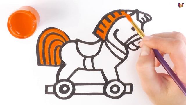 Как нарисовать ЛОШАДКУ / мультик раскраска ИГРУШКА ЛОШАДКА для детей / Раскраски малышам смотреть онлайн