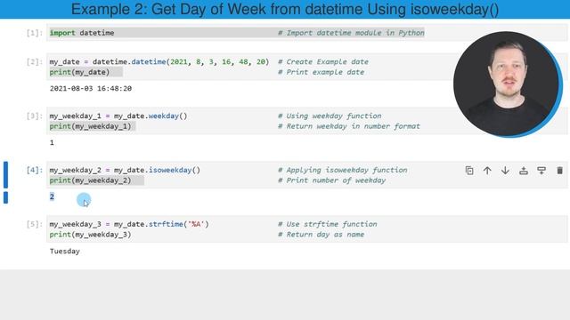 Get Day of Week from datetime in Python – Number & Name (3 Examples) | weekday() vs. isoweekday() смотреть онлайн